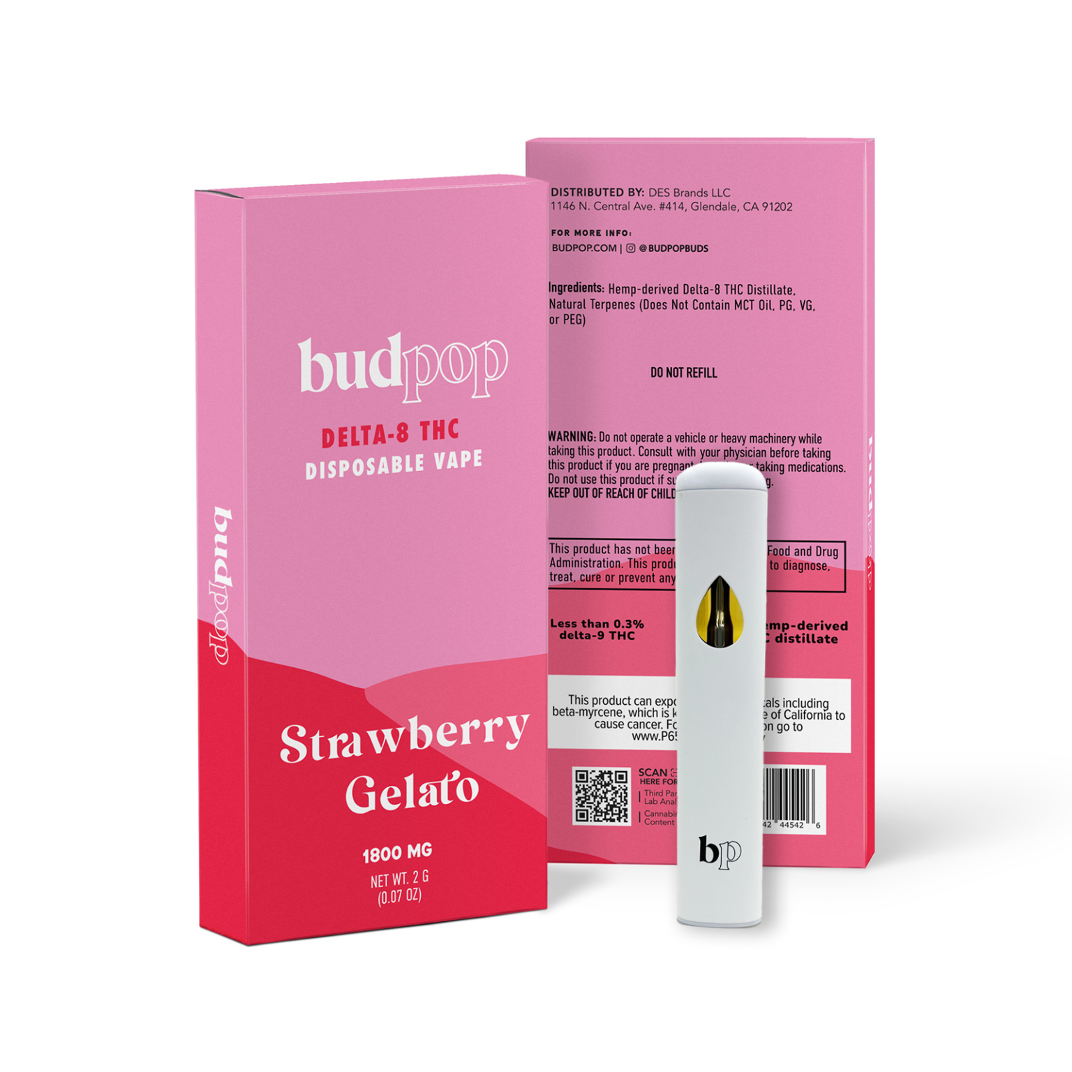 Delta 8 Disposable Vape Pen Strawberry Gelato BudPop