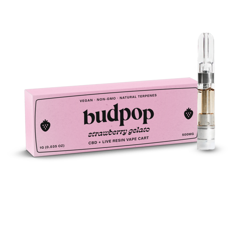CBD Broad Spectrum + Live Resin 1g Vape Carts (500 mg) - Strawberry Gelato | BudPop