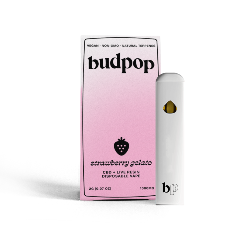 CBD Broad Spectrum + Live Resin 2G Disposables (1000 mg) - Strawberry Gelato - BudPop