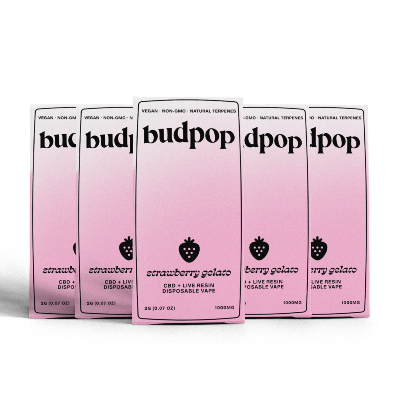 CBD Broad Spectrum + Live Resin 2G Disposables (1000 mg) - Strawberry Gelato - BudPop