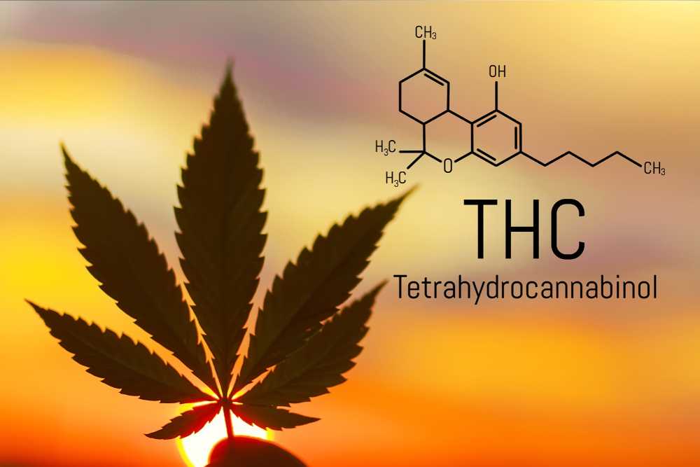 thc chemical structure against sunset