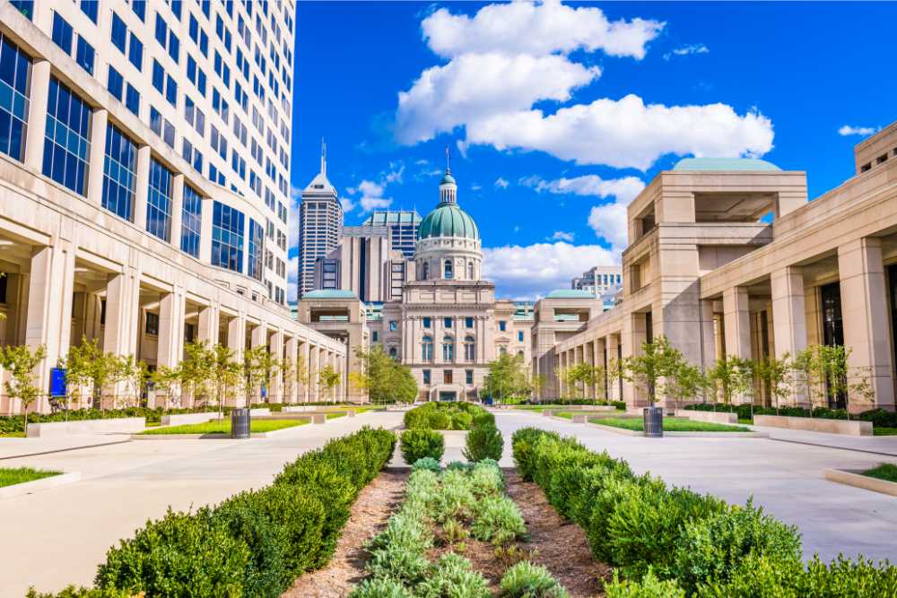 indiana state capitol building blue cloudy sky