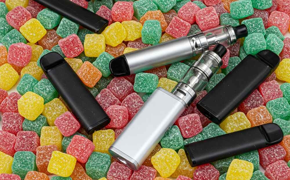 various hhc vape cartridges disposables gummies piled together