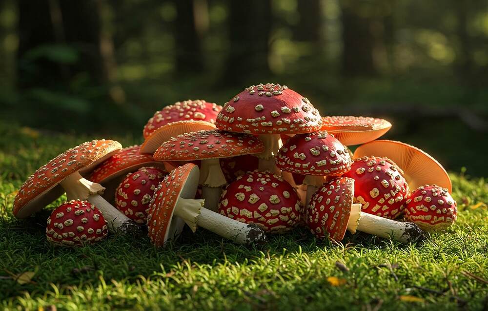 amanita muscaria pile on grass