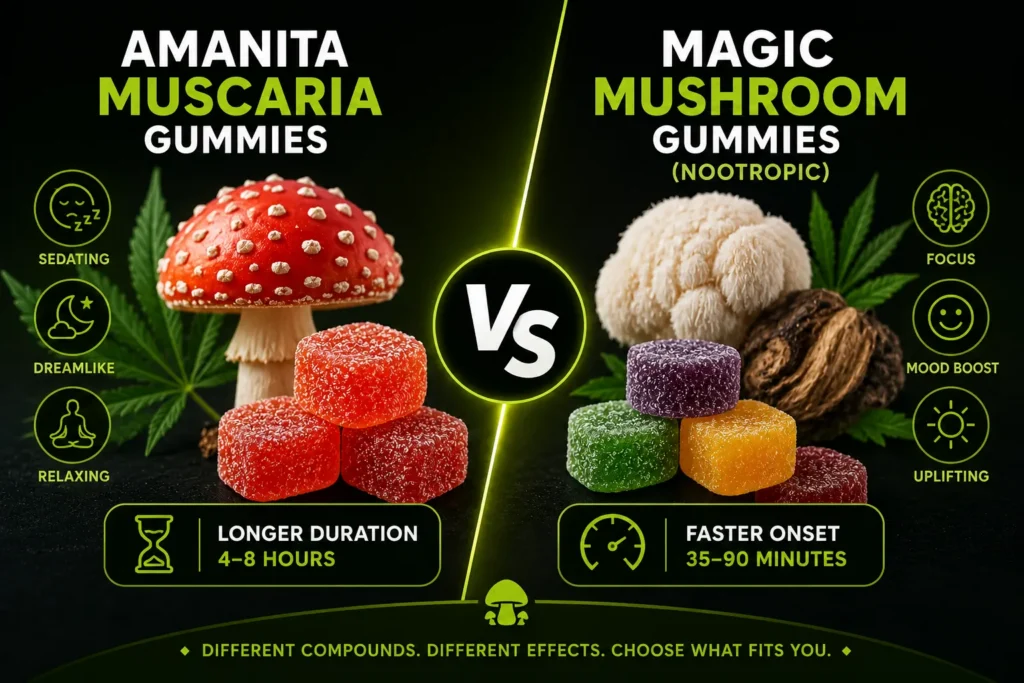 Amanita muscaria gummies vs magic mushroom gummies