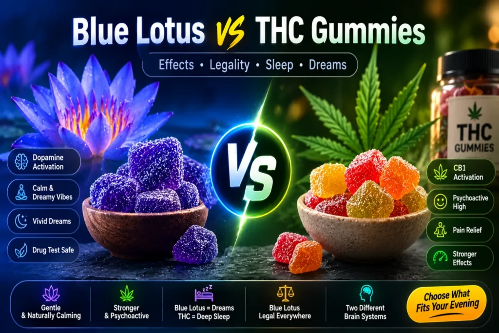 Home Blue lotus vs THC gummies effects, legality, and which one fits your evening