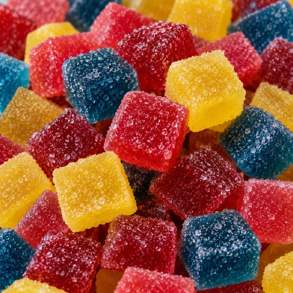 gummy cube pile overhead shot